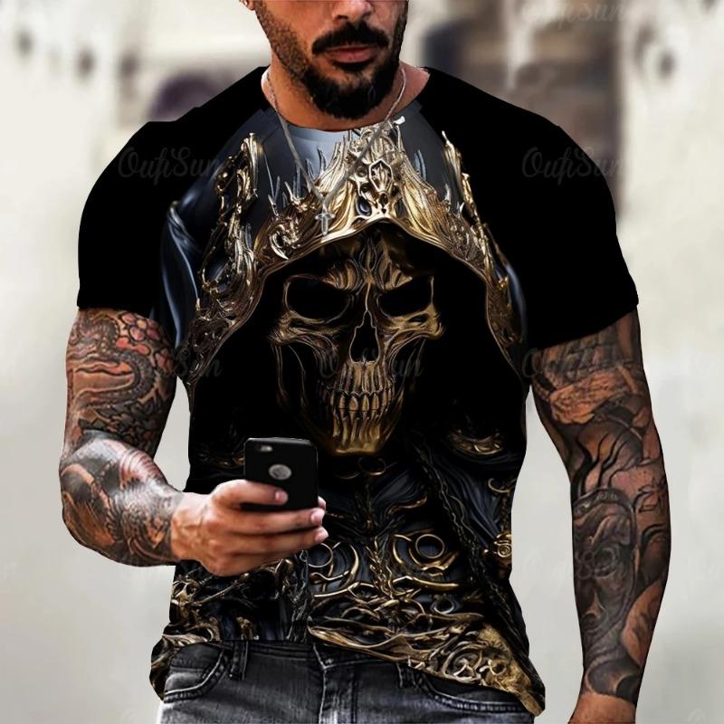 Summer Men'S T-Shirt Retro Horror 3D Skull Print Classic Casual O Neck Short Sleeve Fashion Loose Oversized Top T Shirt For Men