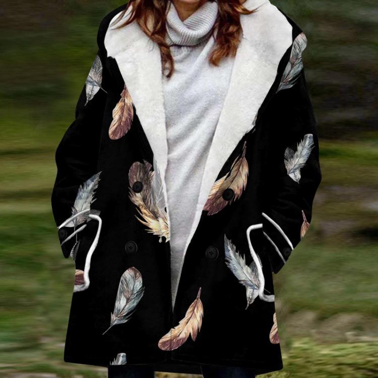 

Женская теплая плюшевая куртка с капюшоном на пуговицах большого размера с карманами с цветочным принтом XXXL