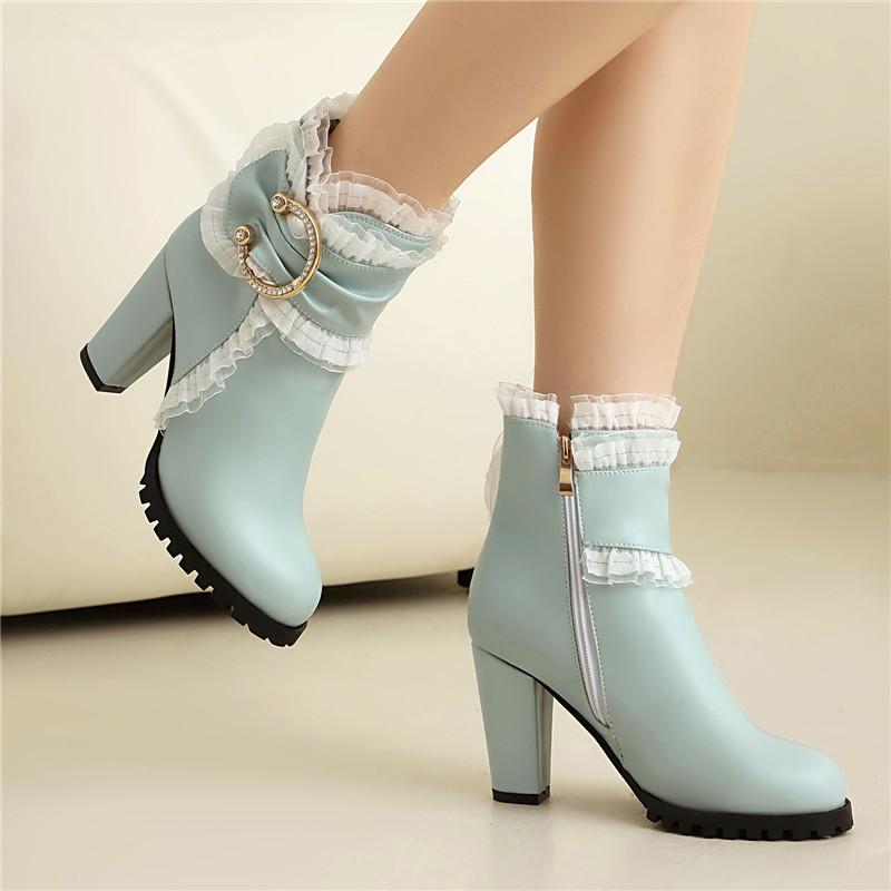 Women's High-heeled Short Boots Autumn and Winter New Waterproof Table Thick-heeled Large-size Roman Short Boots