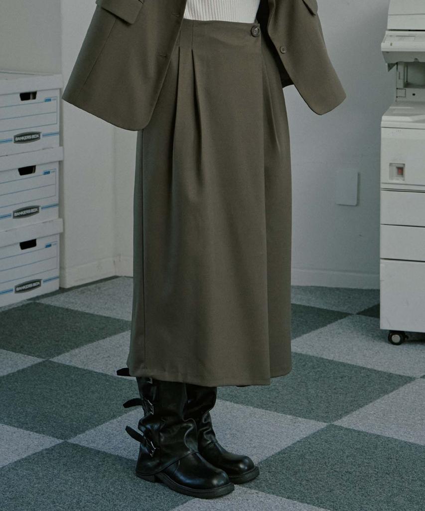Mualeumoa Wool Bland Pin Tuck Wrap Skirt - Grayish Brown