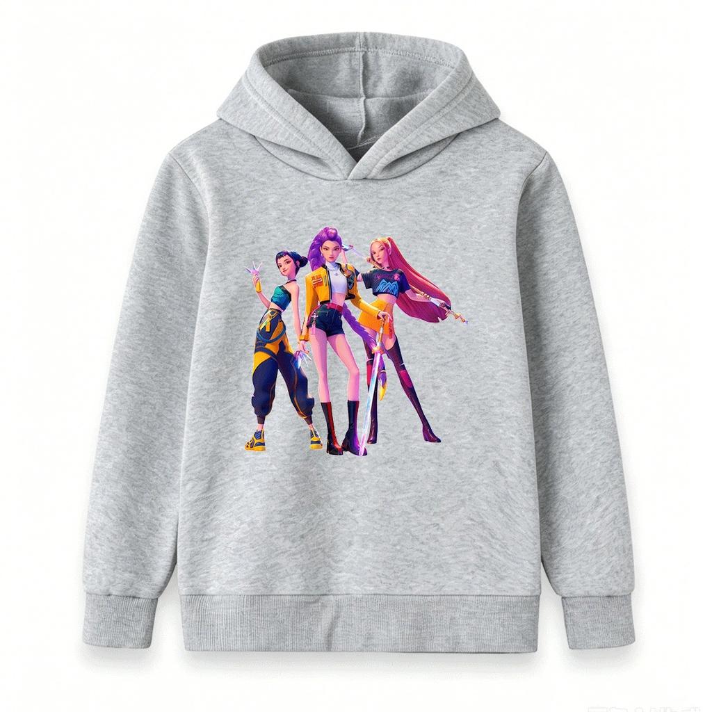 Girls Boys 3 Trendy Anime Girls Graphic Hoodie Casual Long Sleeve Pullover Sweatshirt For Kids Streetwear Hip Hop Style Tops