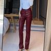 Girls' Spring High-Stretch PU Leather Leggings Personalized Solid-Color High-Waisted Long Pants