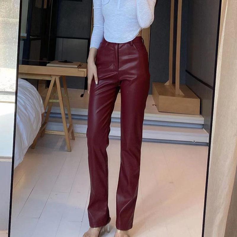Girls' Spring High-Stretch PU Leather Leggings Personalized Solid-Color High-Waisted Long Pants