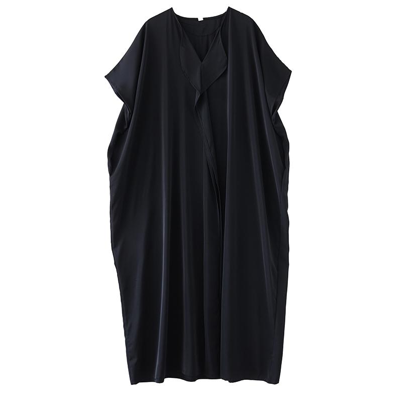 DIMANAF New 2026 Summer Women Plus Size Vintage Elegant Lady Long Dress Black Chiffon Loose Oversize Maxi Clothing