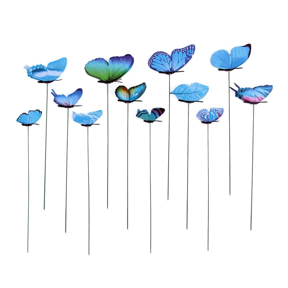 12PCS Multicolor Butterfly Garden Stakes Mixed Size Ornament Simulation Butterfly with Rods Accessories DIY