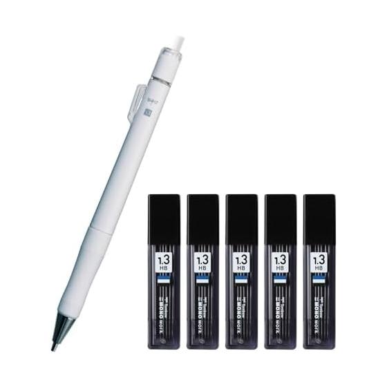 Tombow Mechanical Pencil MONO Graph 1.3mm Bold Lead White DPB-151C + 1.3mm HB Lead Refills 5 Pcs ECJ-121-5P