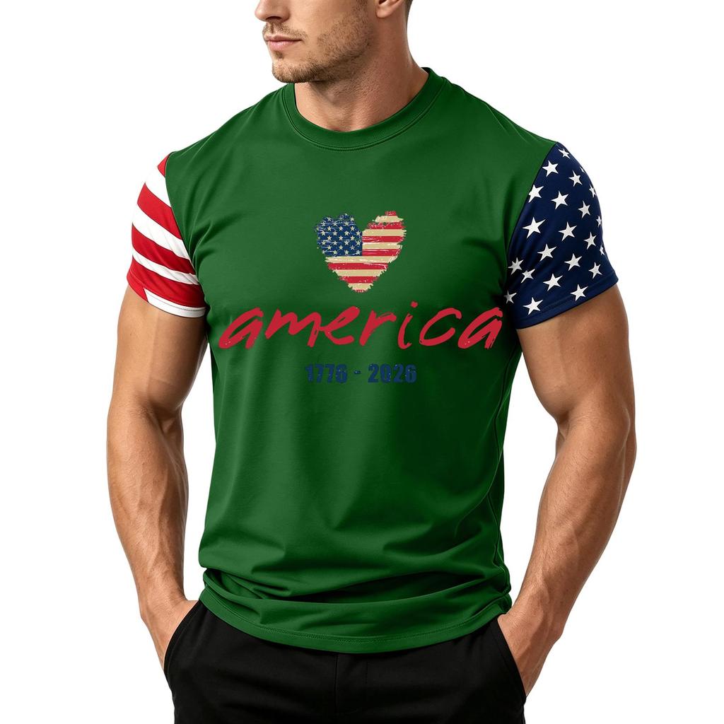 Men's Independence Day Flag Print Short Sleeve T-Shirt, Loose Casual Daily Summer Tops