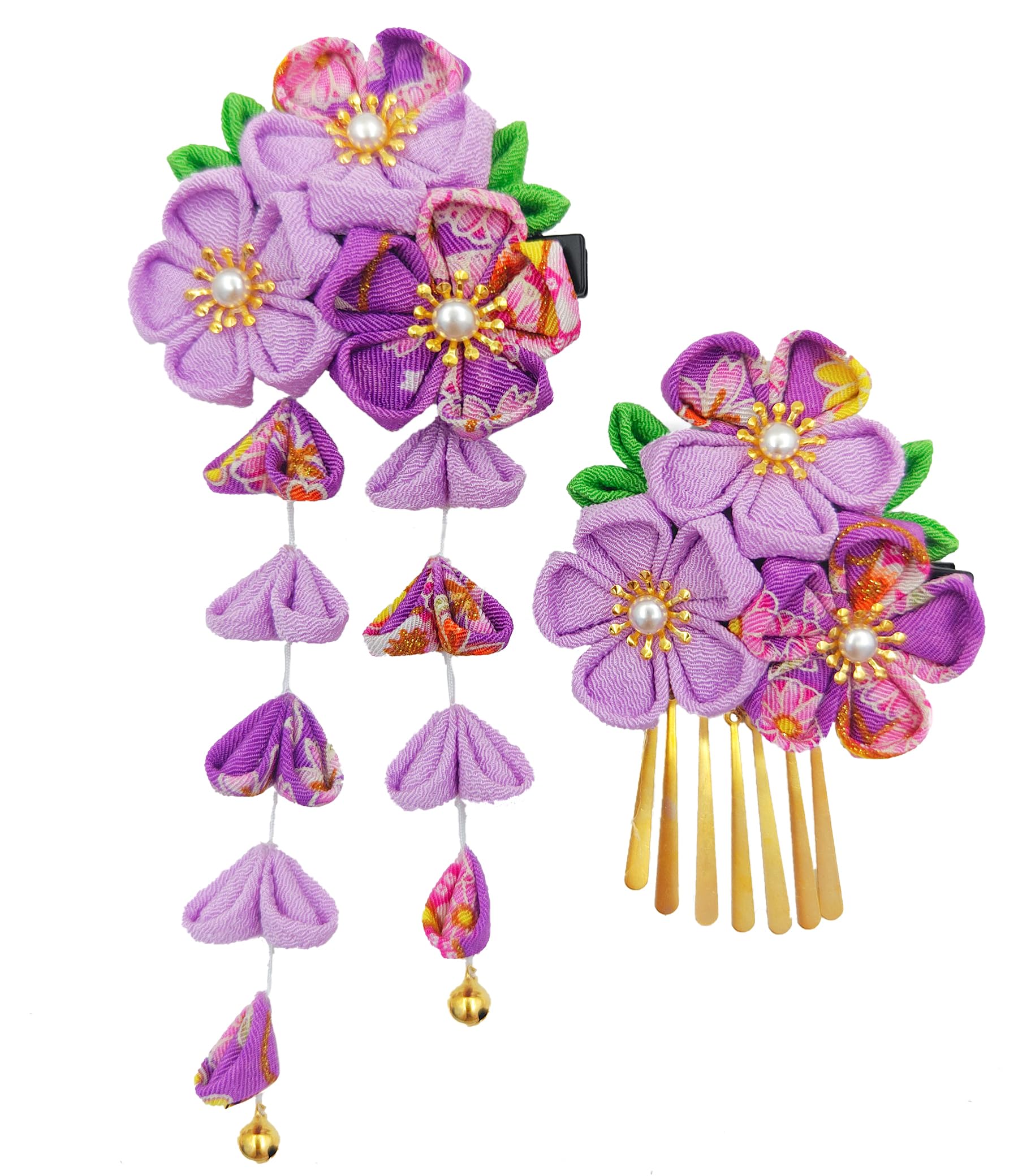 

[JZOON] Shichi-Go-San Hair Ornament, Tsumami-zaiku (traditional Japanese fabric flower making), for Coming-of-Age Ceremony, Yukata, Hakama, Kimono,