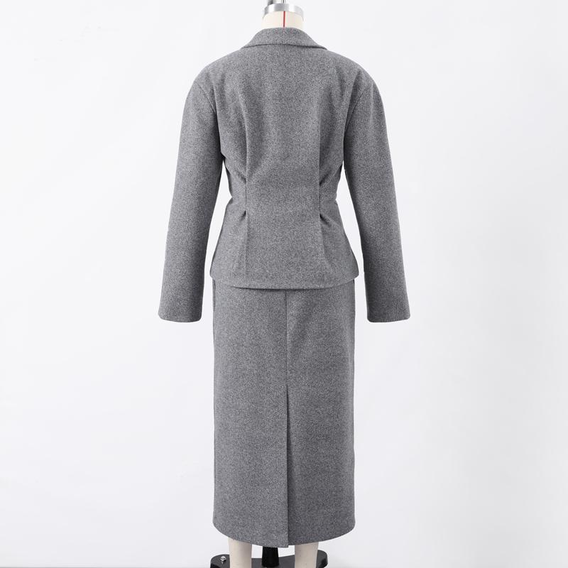 Woolen Blazer Coat Skirt Sets Women Notched Button Up Slim Jacket Zipper Skirt Suits 2 Pieces Female 2025 New Elegant Thicken Spring Autumn Set
