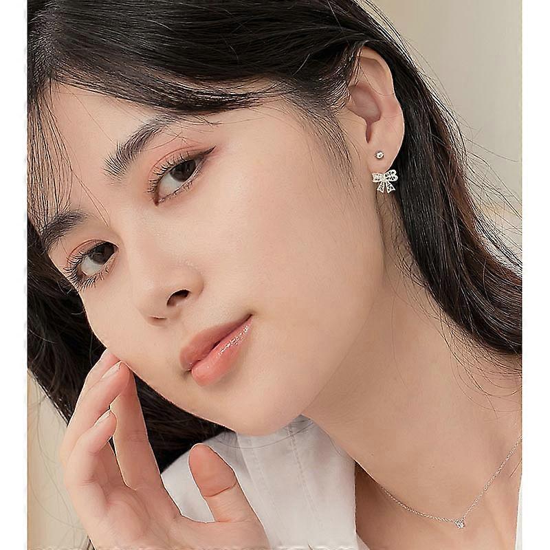 Earrings, Fashionable Hollow Bowknot Screw Back Lace Trim Stainless Steel Ear Jewelry