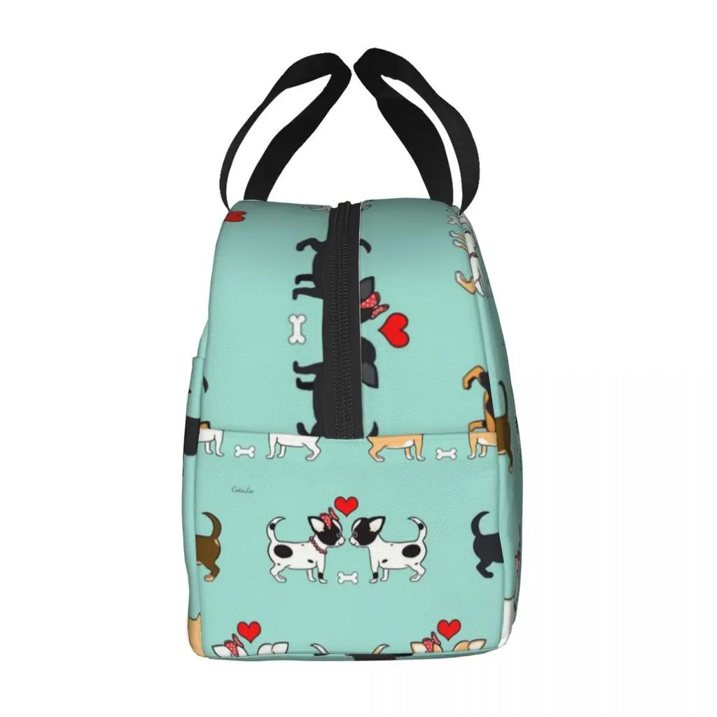 Chihuahuas Valentines Thermal Insulated Lunch Bags Women Cute Dog Puppy Portable Lunch Tote for Work School Travel Food Box