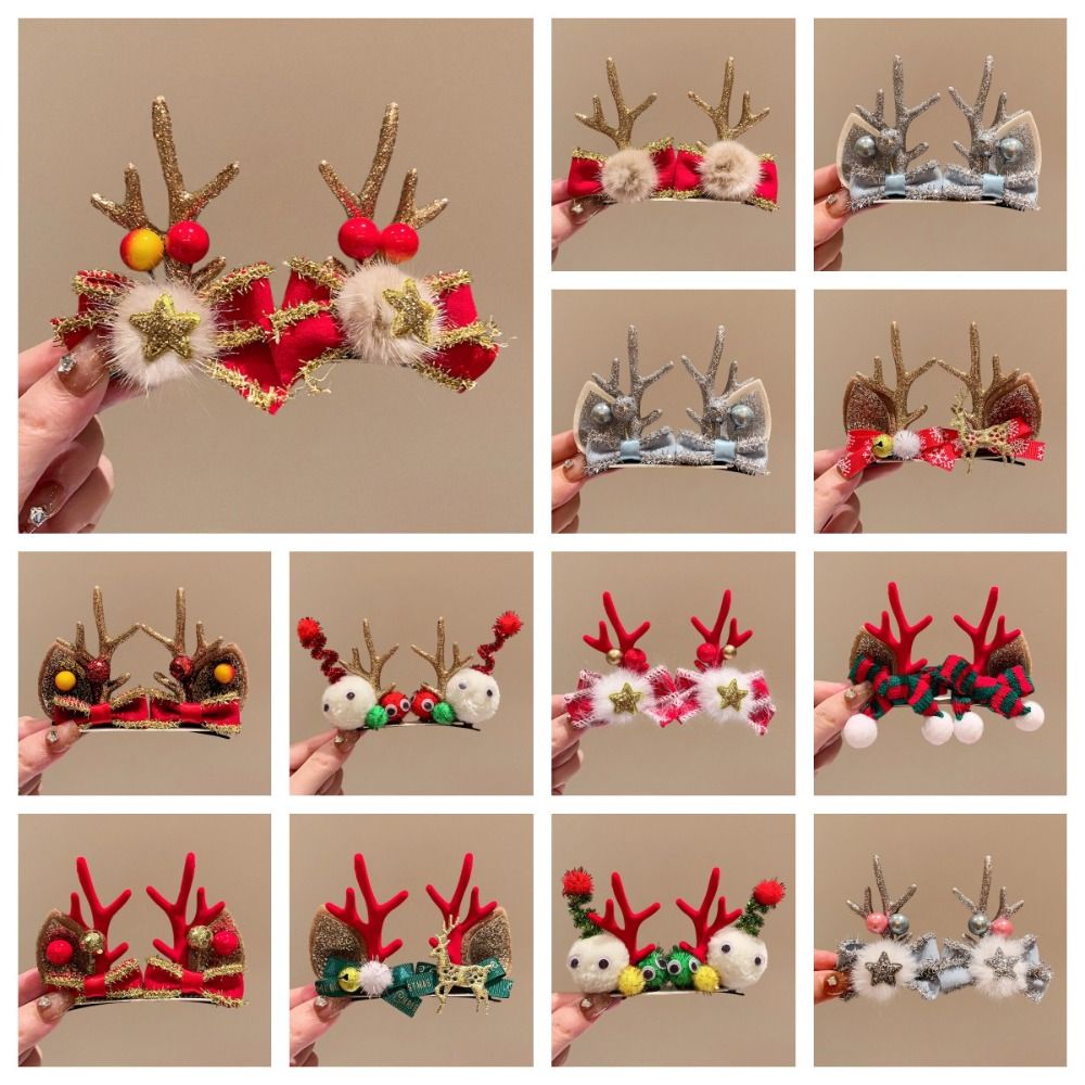 Merry Christmas Decor Christmas Elk Hairpin Sequin Bowknot Children Deer Antler Hair Clip Korean Hair Accessories Star