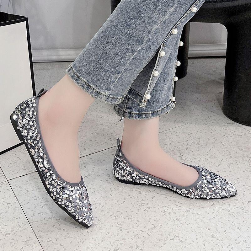 Han Board Pointed Ladyshoes Soft Sole Comfortable Sequins Temperament Versatile Flat Single Shoes Women's Fashion New