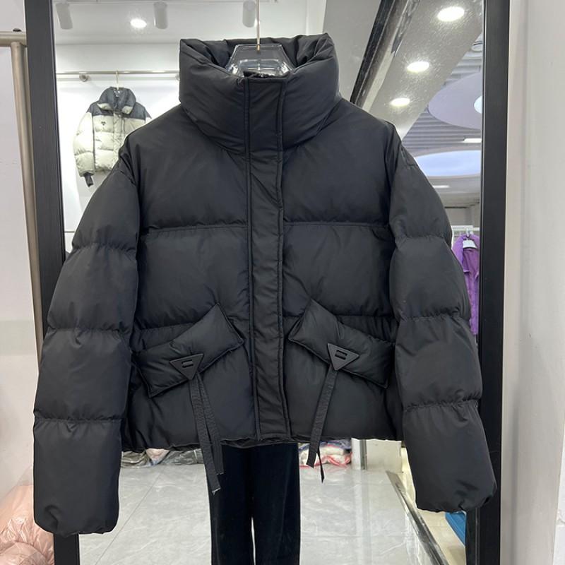 Womens Short Puffer Jacket With Stand Collar Warm Duck Down Coat Casual Winter Outerwear