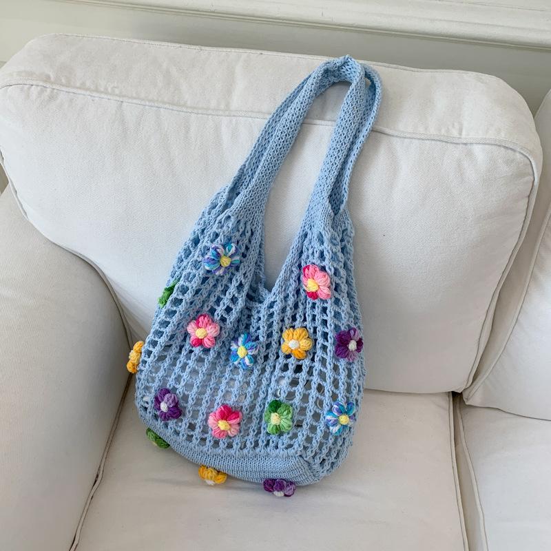 Large capacity high-end flower tote bag women's new summer fashion hollow woven shoulder bag