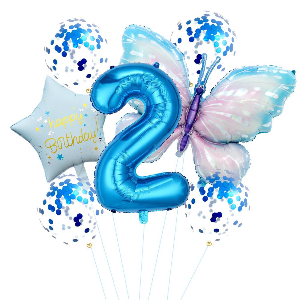 Butterfly 32 Inch Digital Flower Aluminum Film Balloon Set Baby Birthday Balloon Party Decoration Scene
