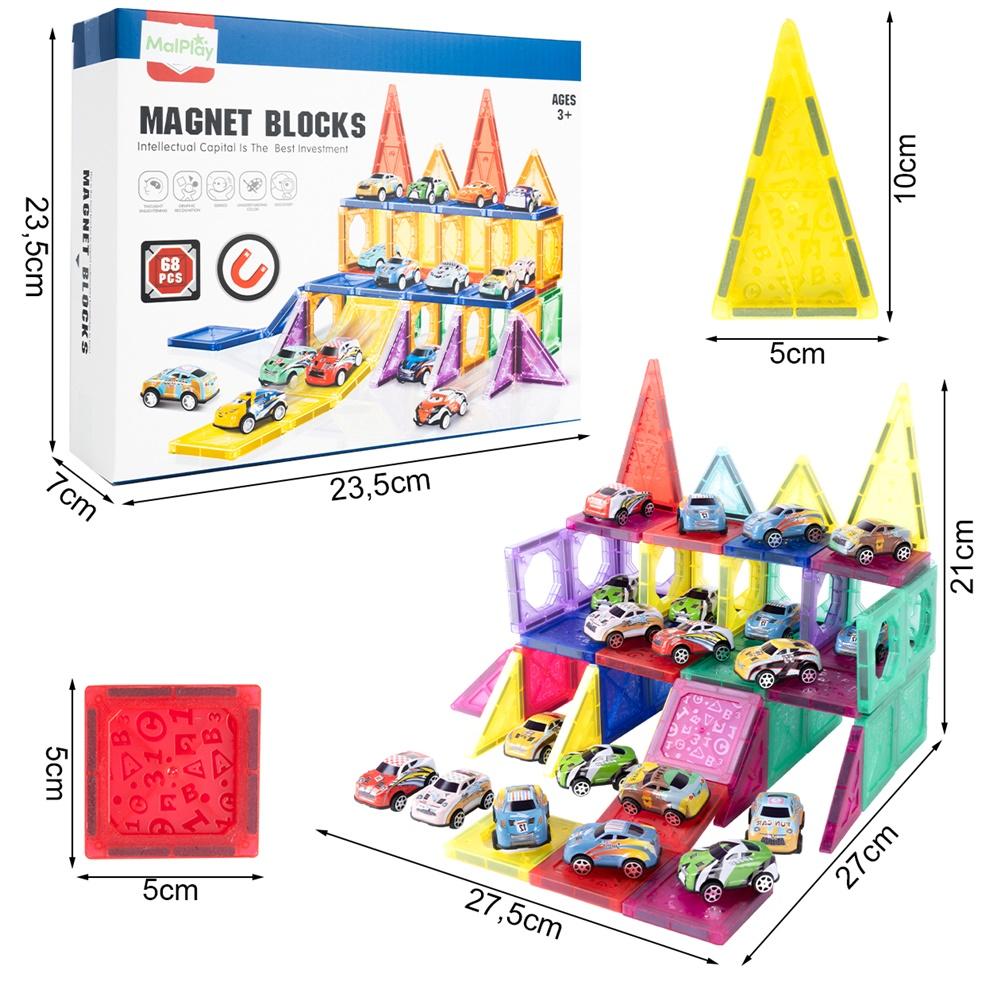 Magnetic 3D Construction Educational Blocks 68Pcs with 20 Cars