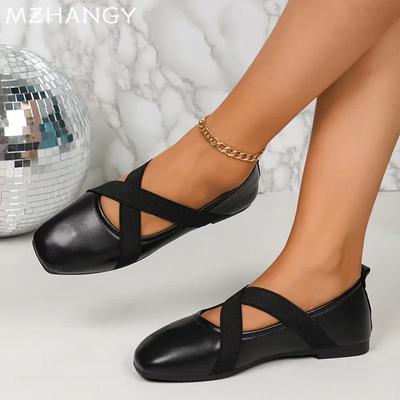 Leather Women Ballet Dance Shoes Flats Shallow Casual Shoes Woman 2024 Autumn Dress Mary Jane Shoes New Walking Mujer Zapatos
