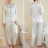 Yousheng 2 Pcs/Set Pajamas Suit Satin Single-breasted Cardigan Shirt V Neck Notch Collar Solid Color Shirt Wide Leg Loose Trousers Nighty Suit