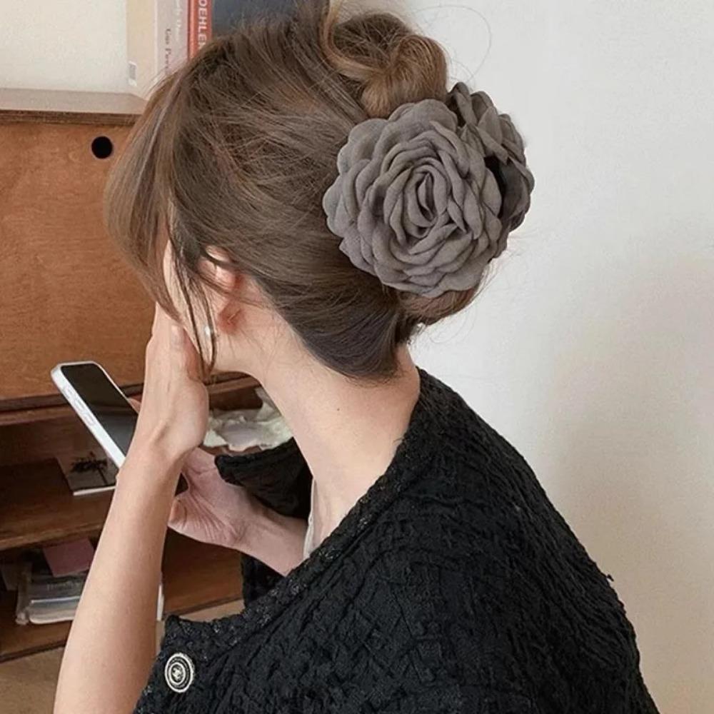 French Style Fabric Rose Flower Hair Claw Clips Elegant Hair Barrettes Hairpins Headwear Hair Accessories Gift for Women Girls