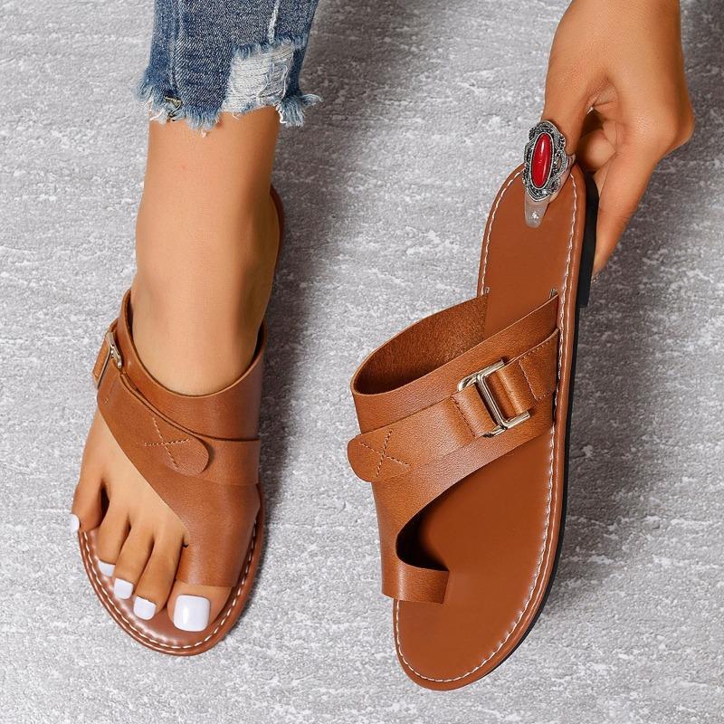 

Set of toe flat bottom slippers women s buckle retro outer wear beach cool slippers sandals 43 светло-коричневого