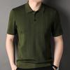 Men's High-End Fine Wool Short-Sleeve Sweater, Spring/Autumn Solid Color Lapel POLO Shirt, Middle-Aged Base Layer Style.