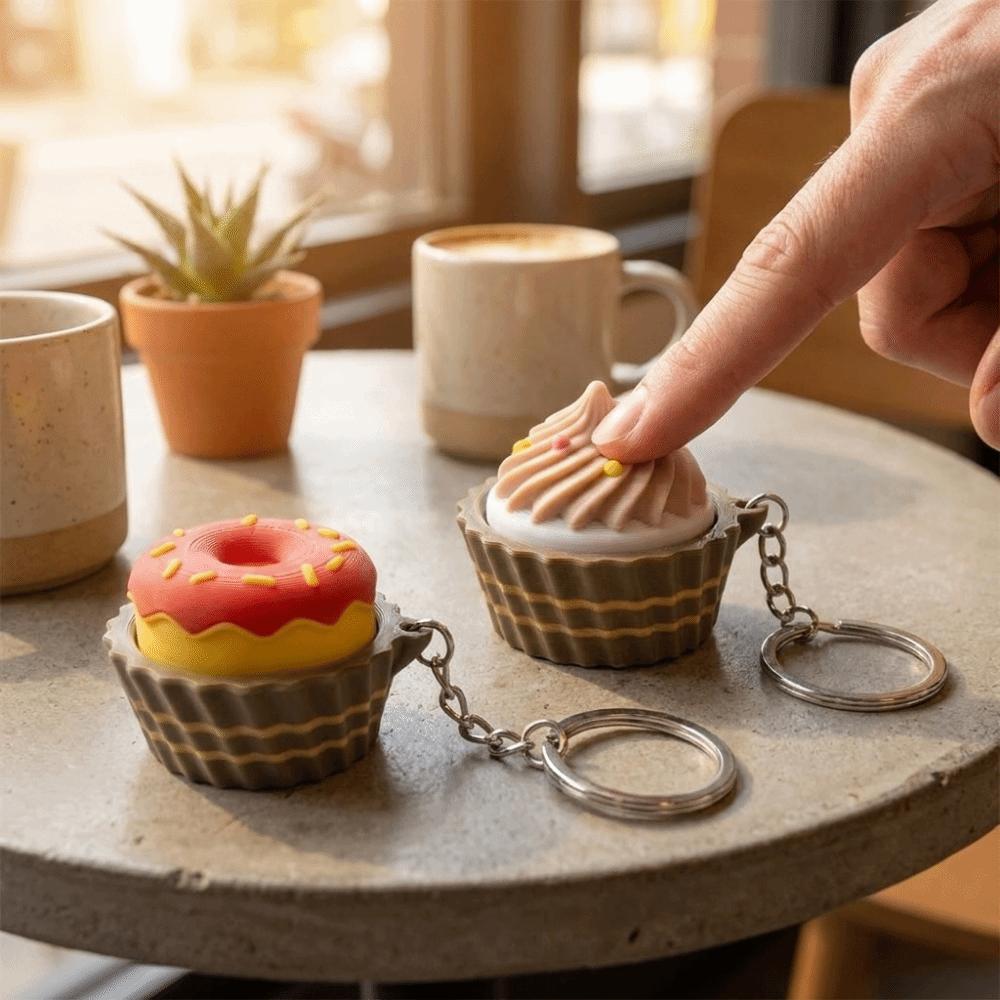 Simulated Dessert Clicker Keychain 3D Printed Cupcake Donut Key Chain  Backpack Decor