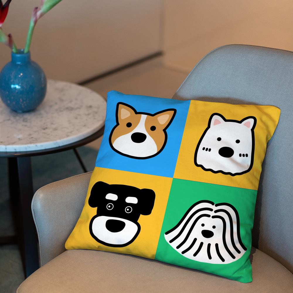 Cartoon Simple Lines Dog8 Cushion Cover 2-in-1 Reversible Plush Pillow Cover | Car/Sofa/Bed | Perfect Gift