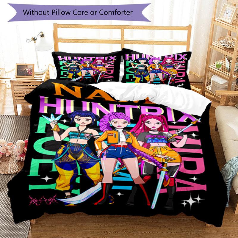 3pcs Custom Name KPop Demon Hunters Bedding Set Duvet Cover Closure Includes 1 Duvet Cover & 2 Pillowcases, Soft and Comfortable for All Seasons.