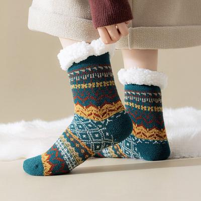 1 par dame vintersokker lammeull gulvsokker retro etnisk stil høst vinter leggsokker daglig bruk