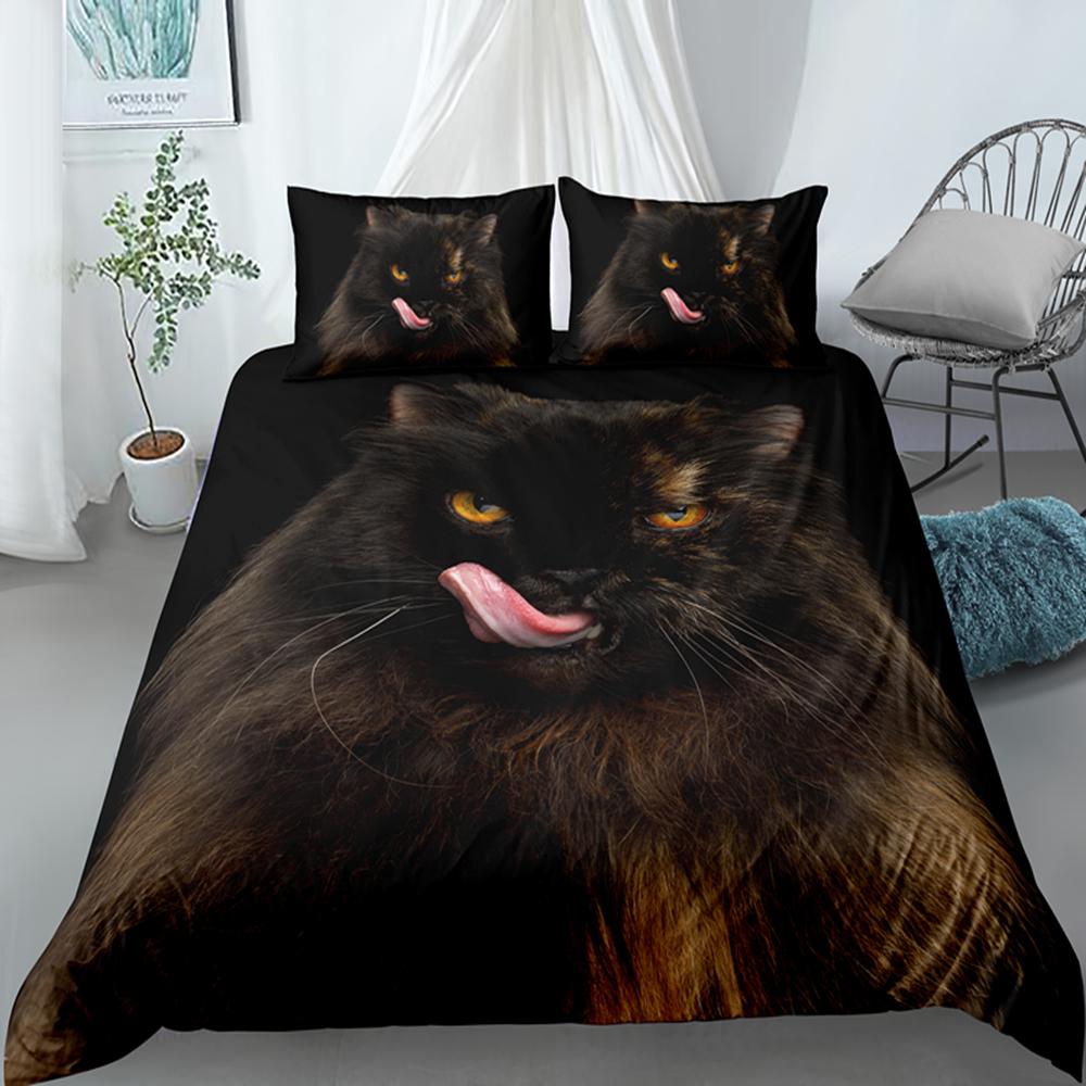 Funny Cute Cat King Queen Bedding Set Full Size For Adult Kids Bed Covers Animal Duvet Cover Sets With Pillowcase 2/3pcs