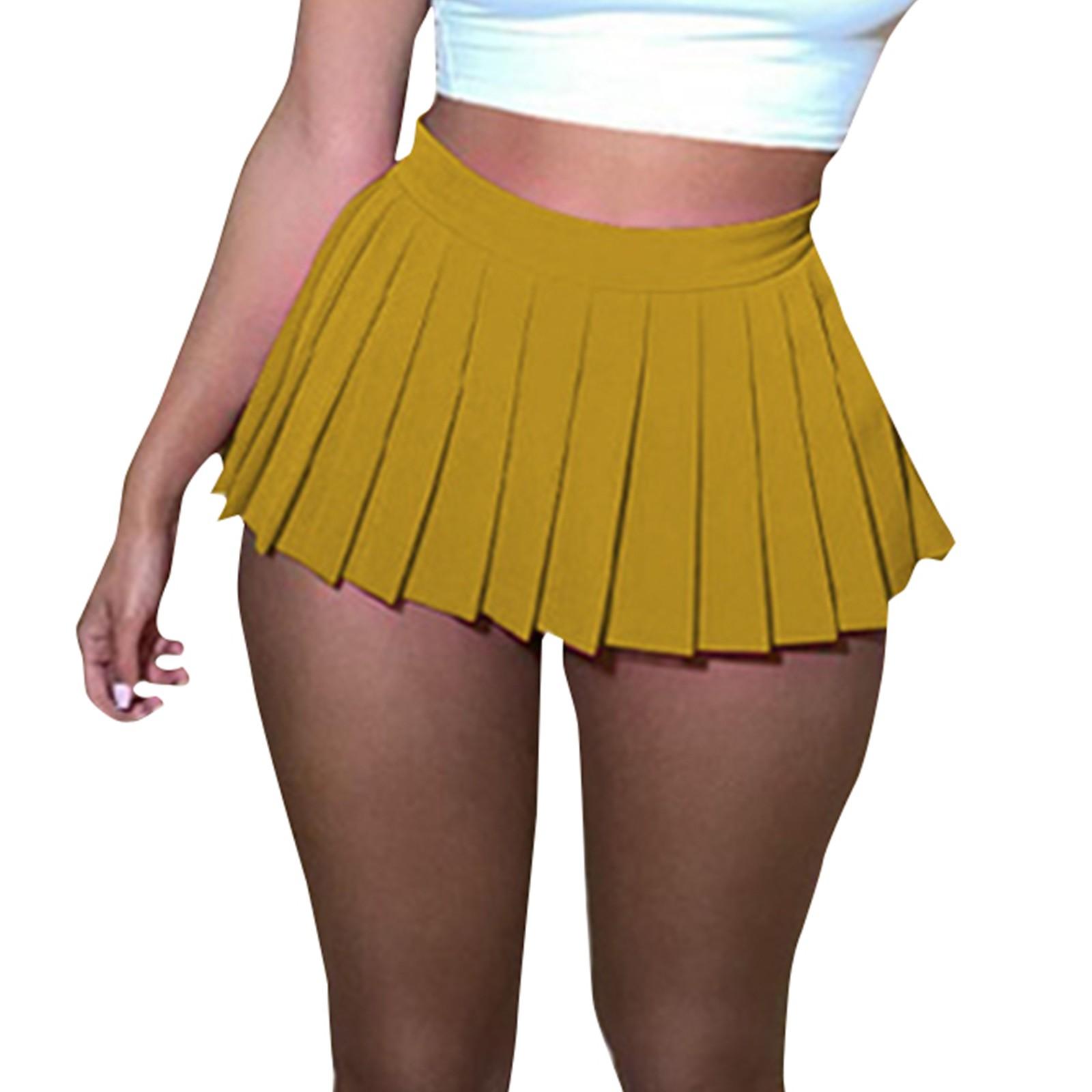 

Женская летняя повседневная однотонная сексуальная короткая плиссированная юбка M жёлтый