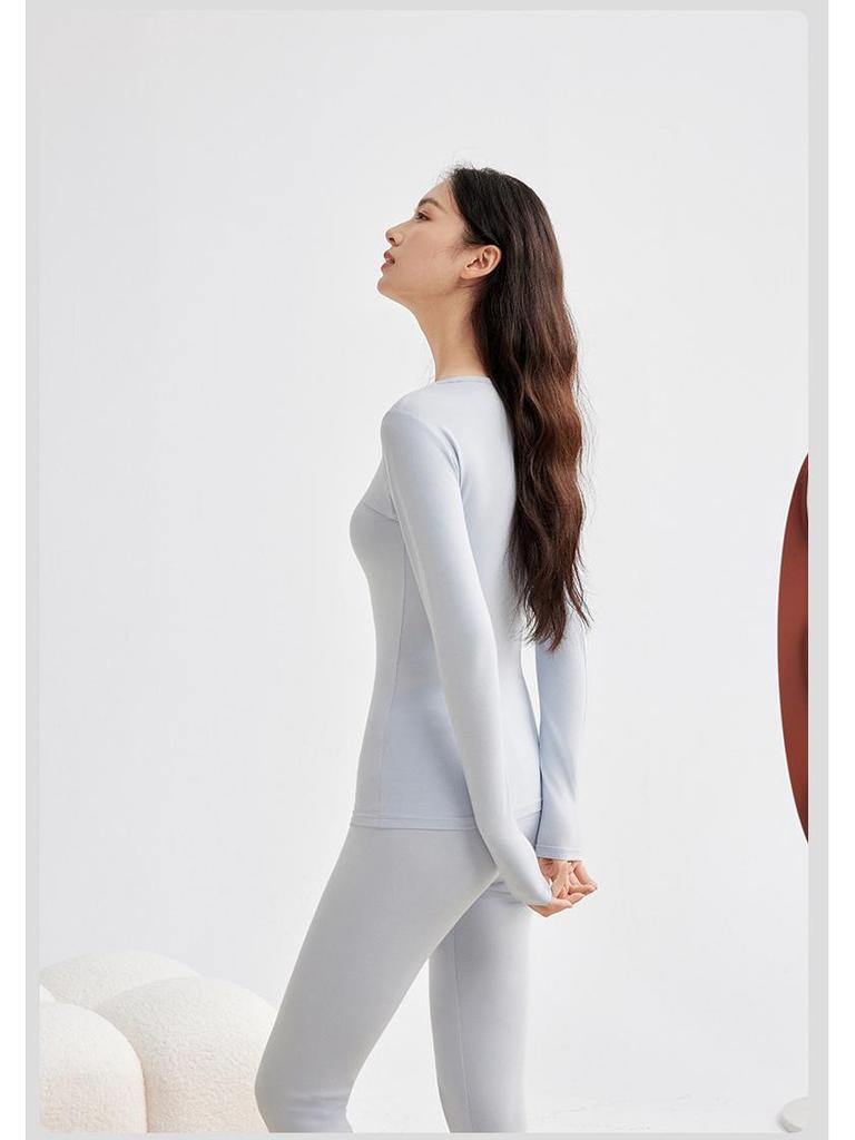 190g Warm Autumn/Winter Pure Cotton Base Layer: Men's & Women's Round Neck Pullover and Trousers Set