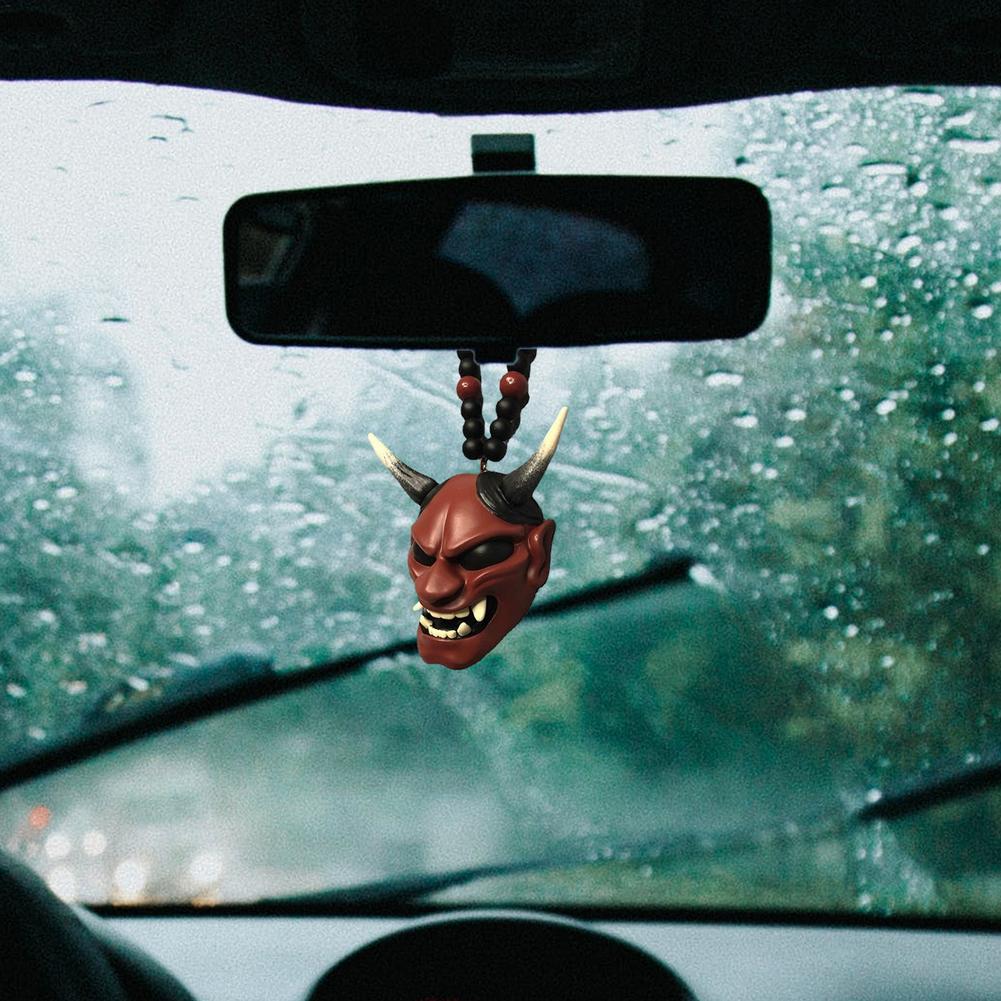 Japanese Oni Samurai Helmet Car Hanging Pendant Samurai Kabuto Masks Car Rear View Mirror Pendant Halloween Car Decorations Gift