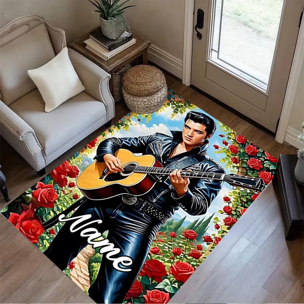 Rock 'n' Roll Legende Rosen Personalisierbarer Teppich Perfekt für Spielzimmer Wohnheime Wohnzimmer Eingangsbereich Rutschfester Teppich Anime Büro Dekoration