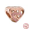 Authentic Fit Original Pantaro Charm Bracelet DIY Zircon 925 Sterling Copper Openwork Heart Shaped Infinite Love Mom Fine Beads