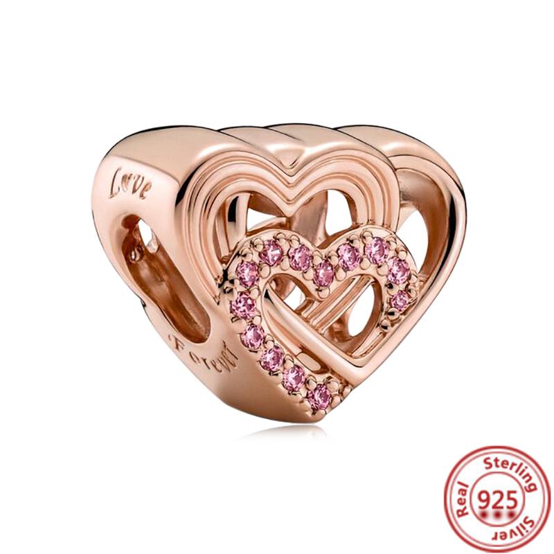 Authentic Fit Original Pantaro Charm Bracelet DIY Zircon 925 Sterling Copper Openwork Heart Shaped Infinite Love Mom Fine Beads