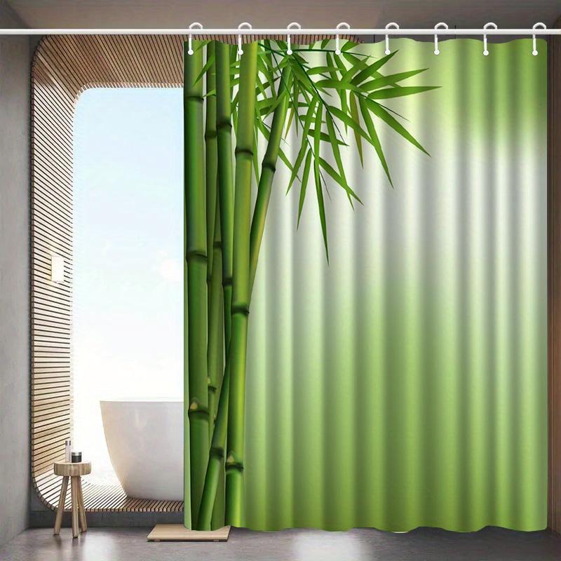 Green Bamboo Shower Curtain, Tropical Plant Leaves Print Waterproof Bath Curtain, Zen Nature Bathroom Decor for Home