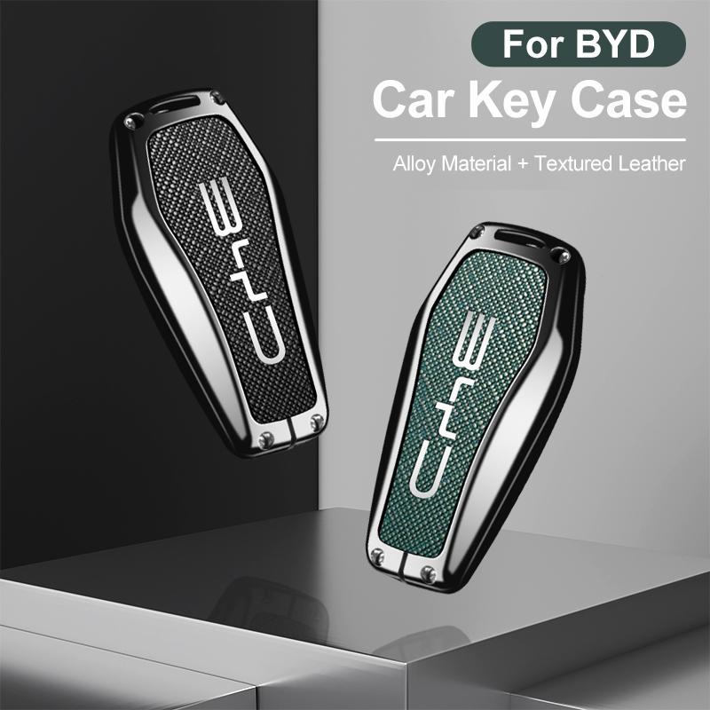 Metal Leather Car Key Case Protection Cover for BYD Atto 3 Song Plus Seal Han EV Dolphin Qin Plus U Dmi Yuan Pro Car Accessories