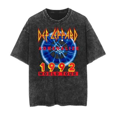 Def Leppard 1992 Adrenalize Graphic Print Vintage Washed Tees Men Women Loose Cotton Oversized Streetwear Harajuku Style Tops