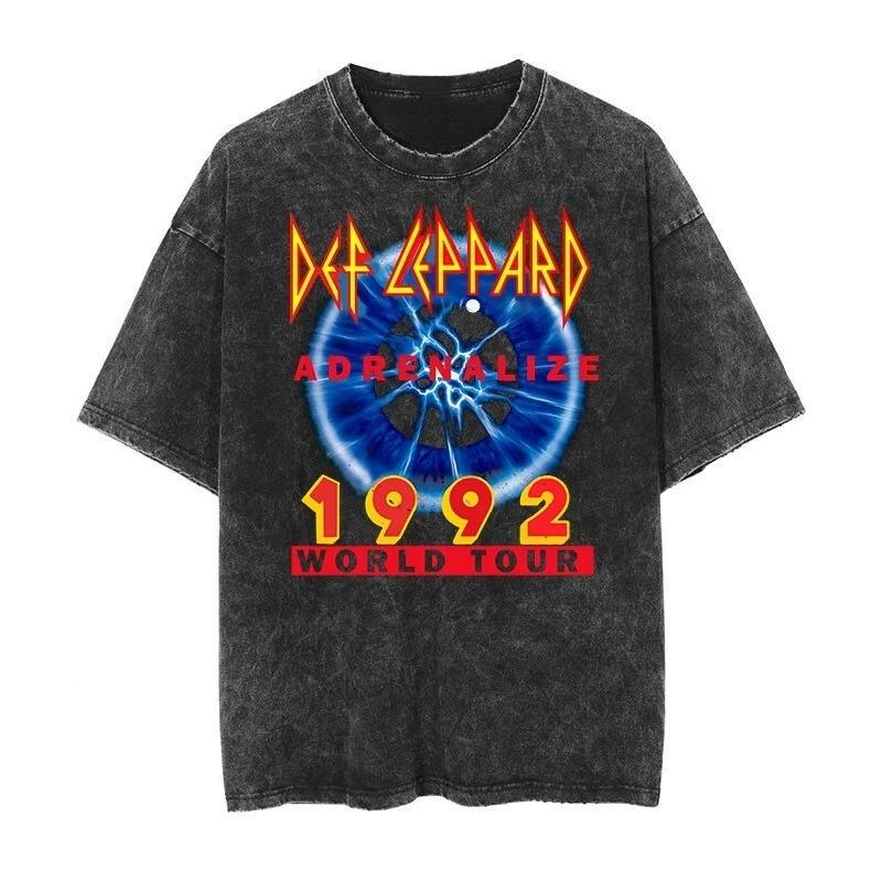 Def Leppard 1992 Adrenalize Graphic Print Vintage Washed Tees Men Women Loose Cotton Oversized Streetwear Harajuku Style Tops