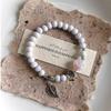Boho Keramik Perlen Armband für Damen Zartrosa Rund mit Marmor Quadratischen Perlen, Elastisches Dehnbares Design für den Alltag & Geschenk