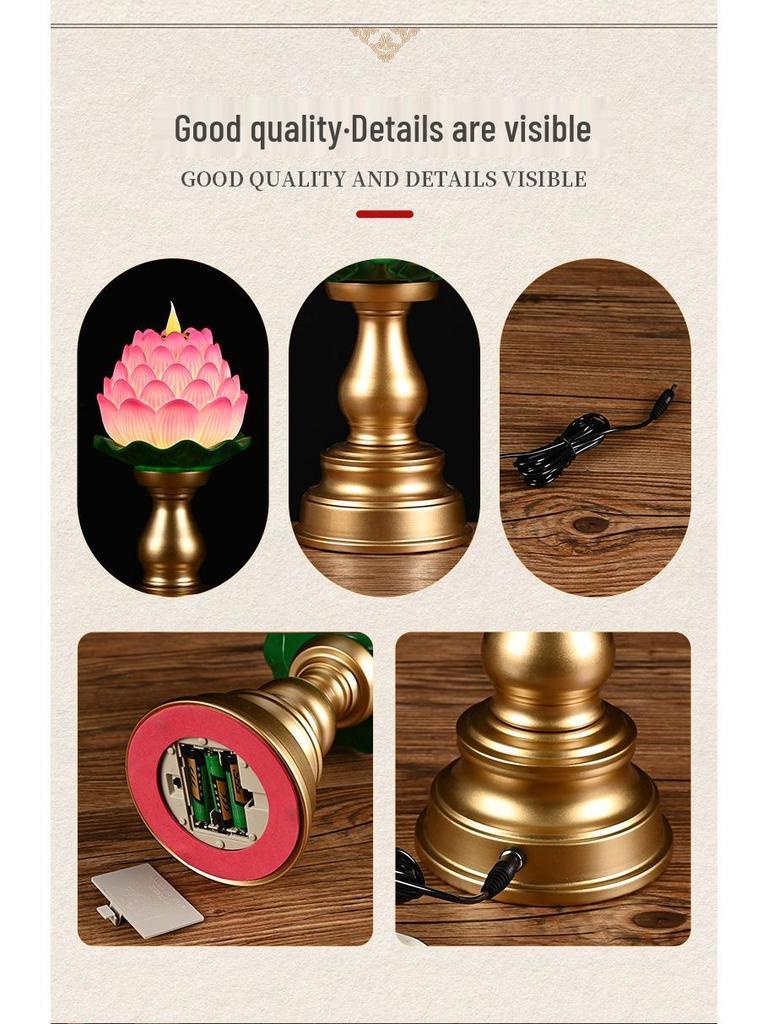 LED Lotus Flame Lamp: Floating Candle Holder with Plug-in/Battery Options, Ideal for Home or Buddha Offerings