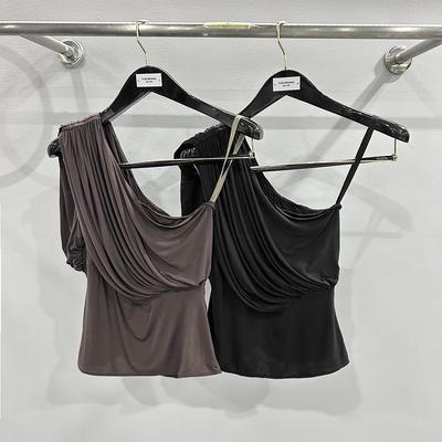 SUBHUMAN Damen One-Shoulder Gerafftes Spaghetti-Träger Crop Top - 2024 Frühjahr/Sommer Kollektion