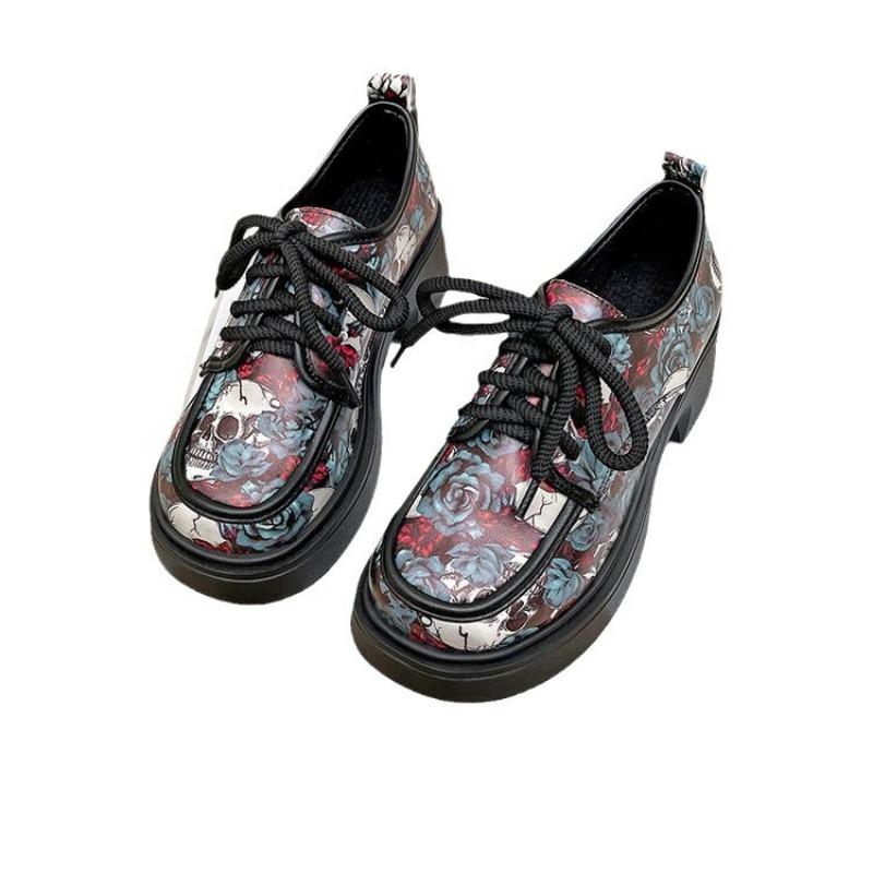 Small Leather Shoes Women's Autumn and Winter New Printed Platform Versatile Women's Single Shoes