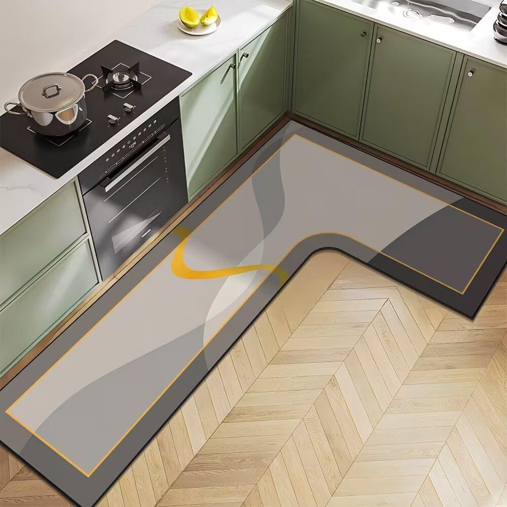 Nordic Light Luxury Diatom Mud Household L-shaped Kitchen Floor Mat Water Absorption  Anti-slip  Quick-drying and Easy-to-maintenance Floor Mat