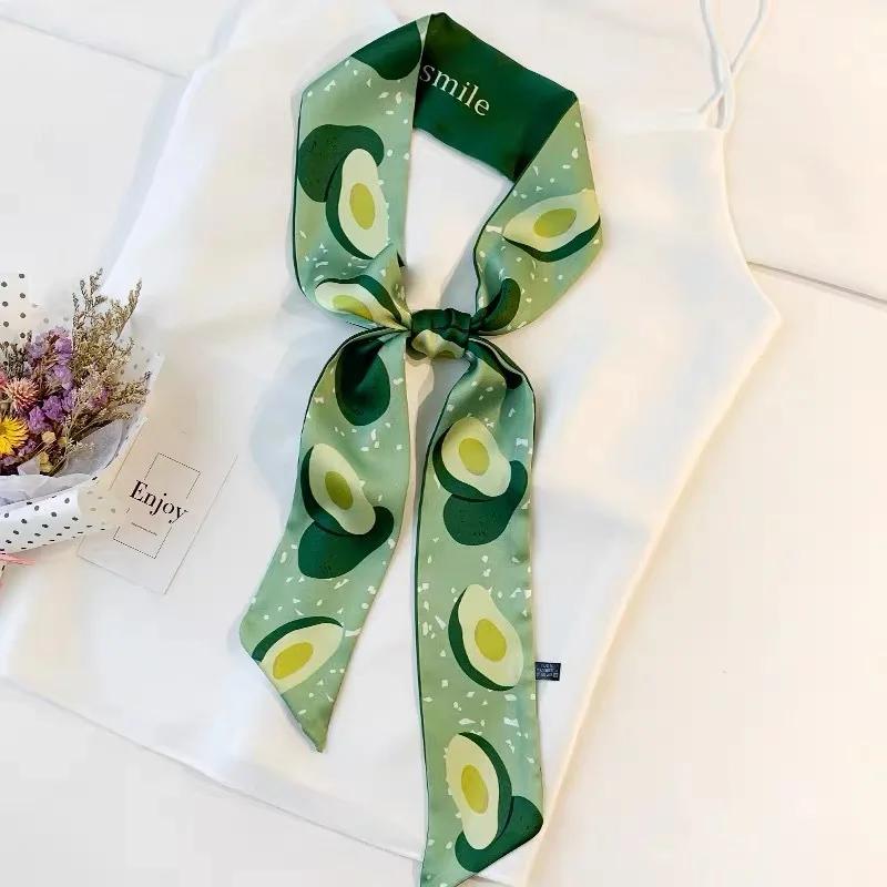 Long Skinny Hair Scarf For Women Fashion Fruit Print Kerchief Cute Headband Silk Satin Neck Scarfs 7*130cm Band Bag Scarves