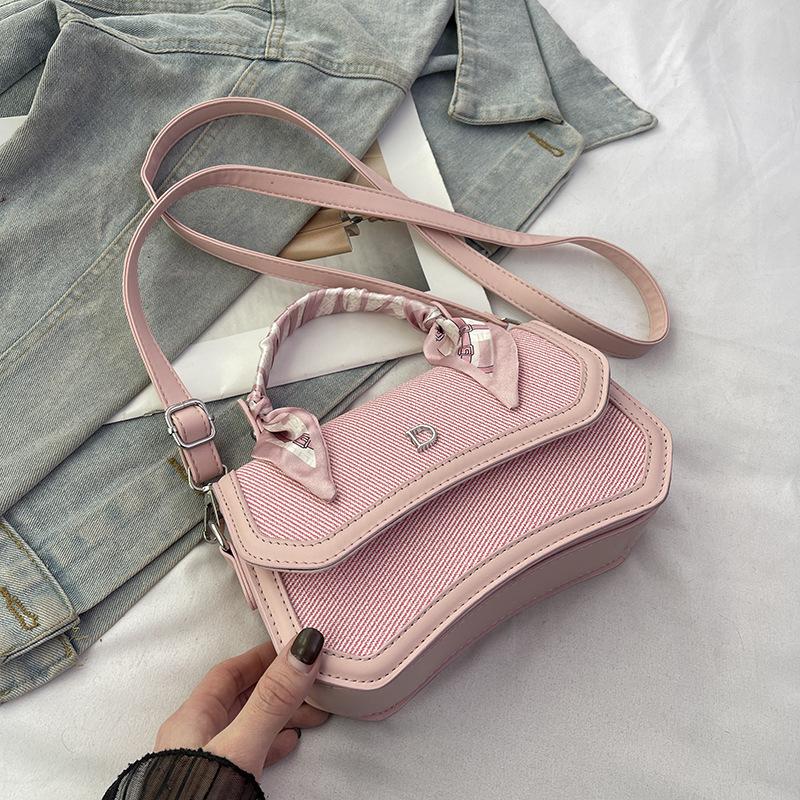 New Fashion Silk Scarf Contrasting Color Saddle Bag Versatile Portable Shoulder Crossbody Trendy Women's Bag