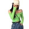 T Shirt Women Sexy Off Shoulder Korean Female T-shirt Slash Neck Long Sleeve Crop Tops Clubwear Summer