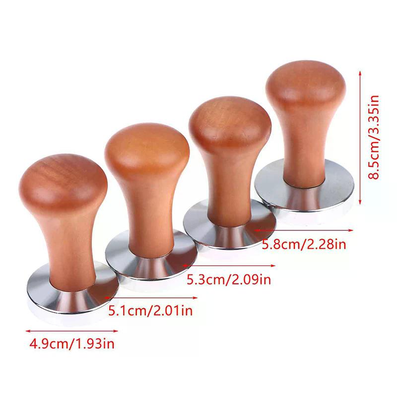 49/51/53/58MM Wood Coffee Tamper Internal Spring Balanced Force Coffee Hammer Stainless Steel Base Barista Tools